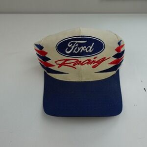 Vintage Ford Racing Hat Cap Snap Back Blue White Red Diamond Mens 90s NASCAR
